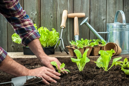 Landscaped planting beds improving curb appeal in Brentcross